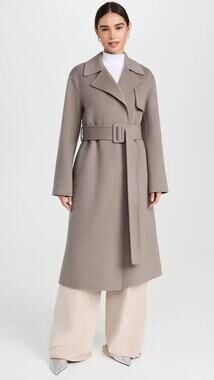 NWT Theory Wool Cashmere Long Wrap Belted Trench Coat Sz M Cinder Melange